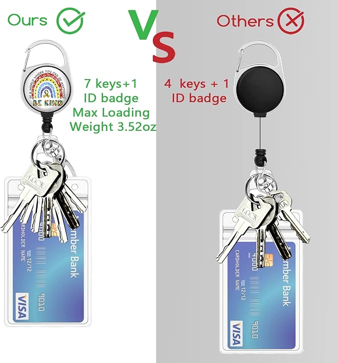 Autism Awareness Badge Reel Retractable Heavy Duty with 360°Swivel Carabiner Clip, Cute Be Kind Rainbow ID Badge Holder Retractable, Nurse Teacher ID Card Holder Retractable Keychain Name Badge Clip