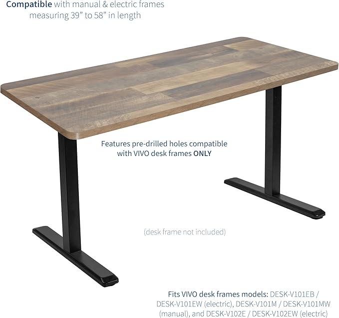 VIVO Reclaimed Wood 60 x 24 inch Universal Solid One-Piece Table Top for Standard and Sit to Stand Height Adjustable Home and Office Desk Frames, DESK-TOP60P