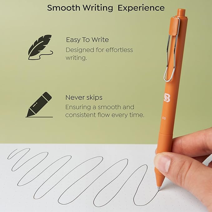 BLIEVE Gel Pens - Earthy, Matte Finish, Smooth Writing, No Bleed - For Journaling, Bible Notes, Drawing - Cute School Supplies, 8 Pack (Terracotta, Black Ink)