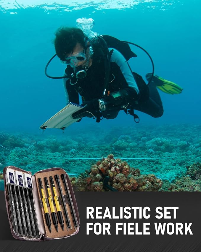 Nicpro 17PCS 1.3 mm Mechanical Pencil Set in Leather Bag with 90 Lead Refill,3 Eraser,12 Eraser Refills- Weatherproof Metal Barrel,Heavy Duty Carpenter Pencil for Outdoor Marking Drawing Woodworking