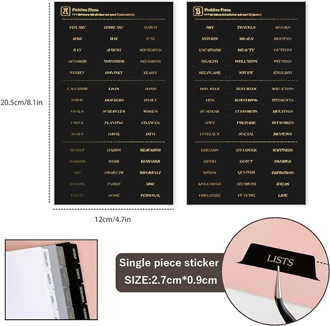 DY.2ten Black Binder Dividers for 6-Holes Ring Binder, 1/6 Cut Tabs, A6 Size, Sturdy Plastic Dividers with 6 Tabs for School Office Home, 2 Sets, 12 Dividers, 2 Tab Stickers.