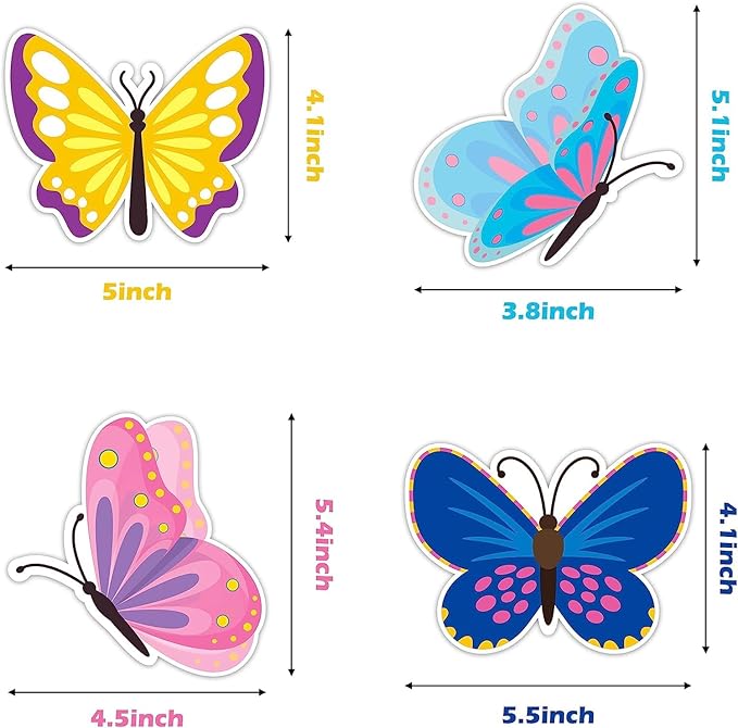 BeYumi 45Pcs Butterfly Cutouts Springtime Wall Decals Bulletin Board Set Teacher Created Resources Spring Summer Wall Decoration for Garden Home Classroom School Baby Shower Birthday Party Supplies