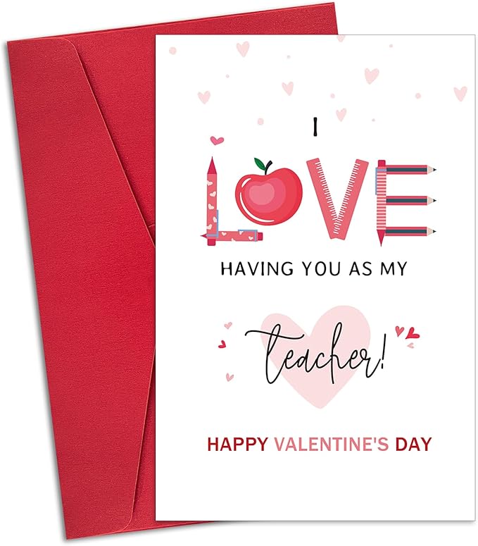 Ogeby Funny Valentines Day Card Gifts for Teacher, Cute Valentine’s Day Gifts for Teacher, Teacher Valentines Day Card Gifts, I Love Having You as My Teacher