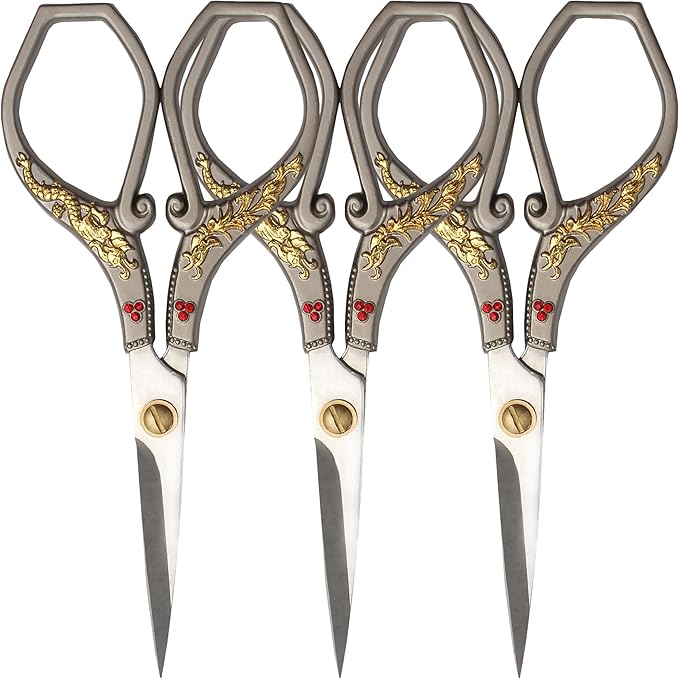 JubileeYarn Gold Dragon Relief w/Red Crystals Embroidery Craft Scissors - Silver - 3 Scissors