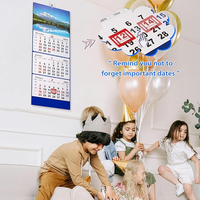 2025 Wall Calendar Large Wall Calendar 3 Month Display Vertical Calendar with Thick Paper 33" x 13" from Dec 2024 to Jan 2026 for Perfect Daily Planner (Blue-1)