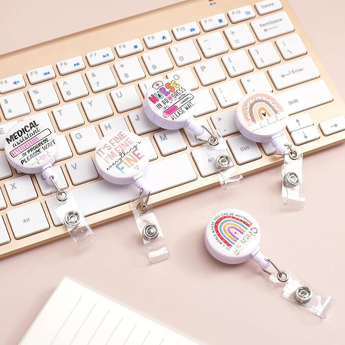 5pcs Badge Reels Holder Retractable with ID Clip for Nurse Name Tag Card Cute Nursing Doctor Teacher Student Medical MD Work Office