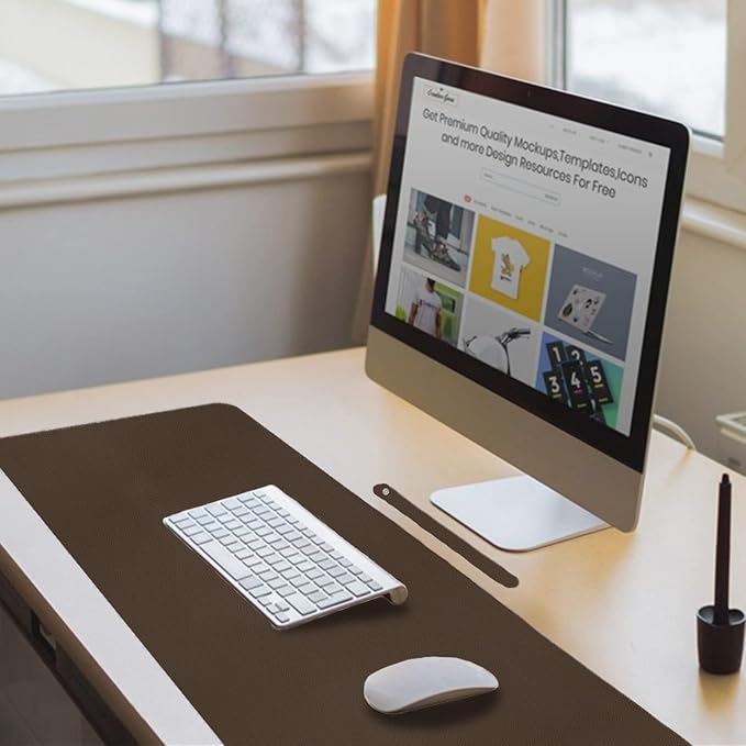 Boutilon Leather Desk Pad 24"x 14" Non-Slip Mouse Pad,Office Desk Mat,Waterprooft PU Leather Desk Blotter,Desk Pad Protector,Desk Writing Pad for Home Office Decor (S-Coffee)