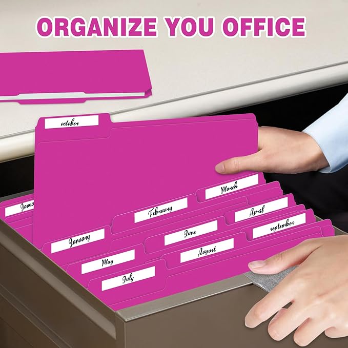 File Folders,IntoJoy 120 Pack Colored File Folder Letter Size, 1/3 Cut Tab Filing Folders for Office School Business File Document Organization,Pink