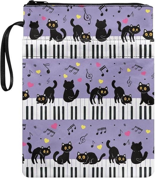 COEQINE Book Sleeve Pouch Purple Cats Piano Keychain Pattern Book Covers for Hardcover Paperbacks Purple Floral Book Cover Book Clothing