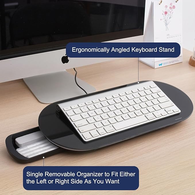 TSJ OFFICE Glass Desktop Whiteboard - 17 X 7 Inches Small Dry Erase Board with Green Light, Black Glass White Board Surface Notepad with 1 Drawer, Desk Organizers for Office, Home, School Supplies