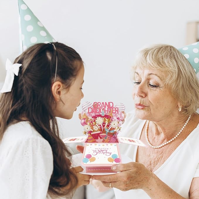 Asmallgf Great Birthday Gifts Card for Granddaughter Adult Kid, Happy Birthday Popup Card from Grandma Grandpa, Money Box from Nana