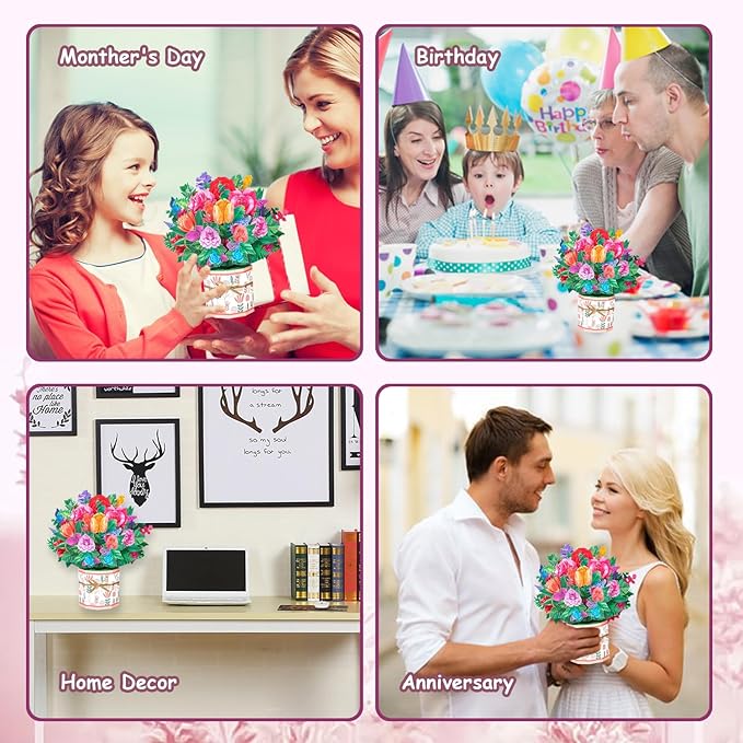Rose Carnation Pop Up Card, 3D Flower Greeting Card with Envelopes for Any Occasion, Birthday, Mother's Day, Anniversary, Valentines Day, Handmade Gifts, Foldable Flower Cards for Friends