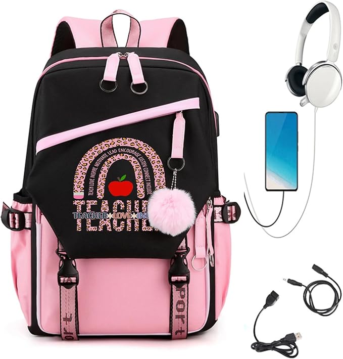 Teacher Backpack for Women,16.5 Inch Laptop Backpack With USB Charging Port Large Capacity Travel Backpack,Pink (Teacher Backpack, One Size)