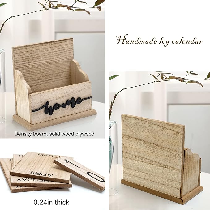 Notakia Perpetual Calendar Wooden Calendar Blocks Vintage Wood Block Calendar for Home Office Desk Accessories Week Month Date Display (Wood Color Home)