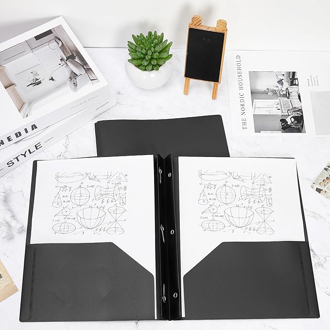 Yeaqee 60 Pcs Plastic Folders with Pockets and Prong Plastic Folders with 2 Pockets Pocket for Office, School for Students, Teachers, Office Workers (Black)