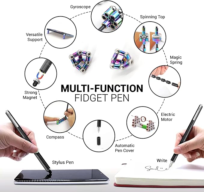 Elegancy Fidget Pen Magnetic Balls | Deformable Decompression Magnetic Pen Fidget Toy for Teenager Multi-Functional Ballpoint Pens | Cool Stuff Magnets for Kids (Black)