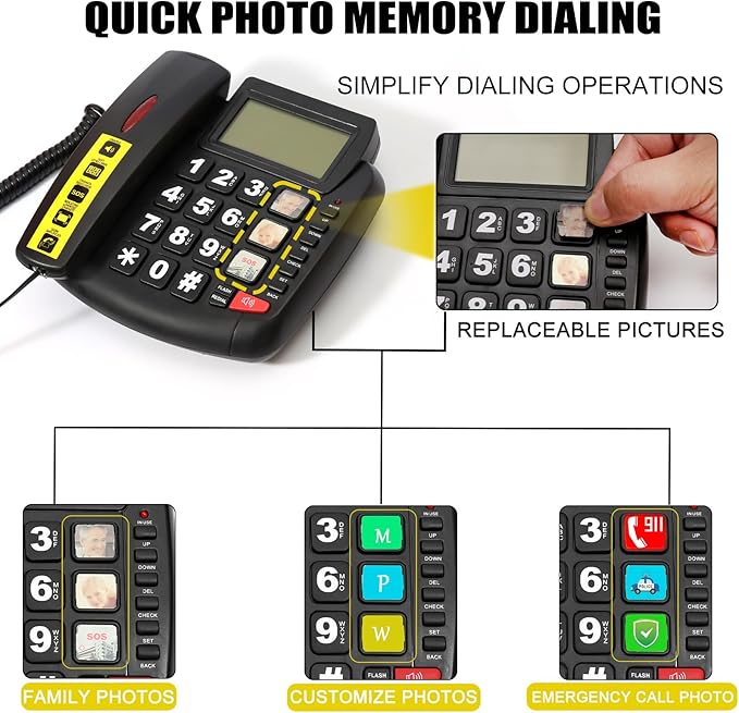 New Multifunctional Desktop Phone for The Elderly, with Photo Storage, Quick Dialing, Large Display Screen, Large Buttons, Adjustable Ringtone, Large Indicator Light,Hands Free Function