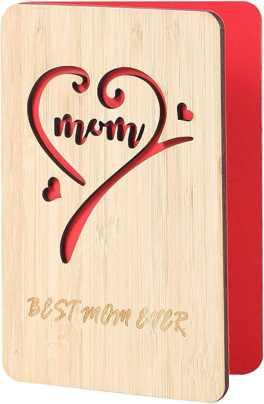 Wooden Mother's Day Card, Best Mom Ever Birthday Card,Handmade Bamboo Birthday Gifts for Mum/Her/Wife