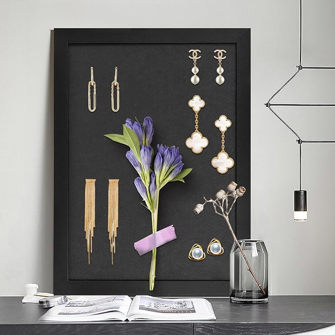 Grey Bulletin Boards Cork Board with Felt, 15"x11" Small Display Pin Board Vision Board for Walls, Jewelry, Notes, Collection, Photos, Office, Wood Framed(Black) & Felt(Gray), 1pc