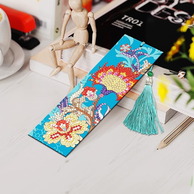 pigpigboss Lotus Flower Bookmark Diamond Painting Kit 2 Pieces Diamond Painting Arts Flower Bookmark Diamond Painting Set for Adult Book Decor Bookmark Diamond Dot (21 X 6 CM)