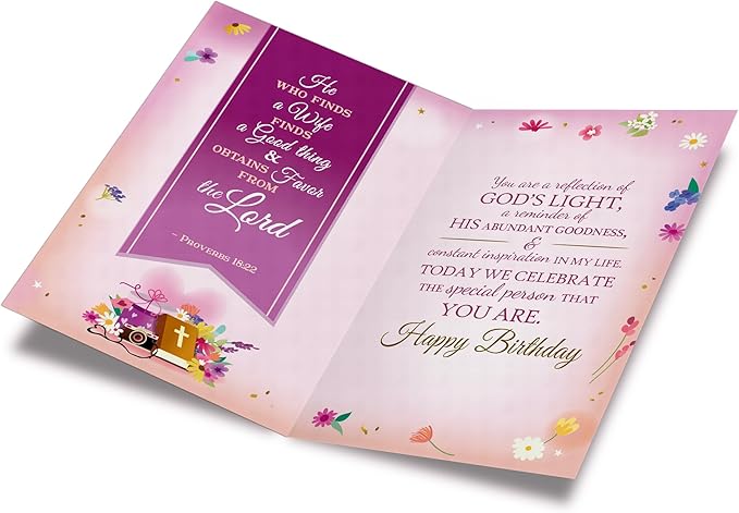 Prime Greetings Religious Birthday Card For Wife, Made in America, Eco-Friendly, Thick Card Stock with Premium Envelope 5in x 7.75in, Packaged in Protective Mailer