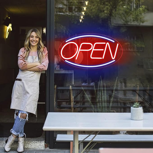 Open Signs for Business Ultra Bright 16 Inch Plug In Electric Light Up Open Sign with ON/OFF Switch for Business Storefront Window Glass Door Shop Store Florists Bar Salon Cafes Pub