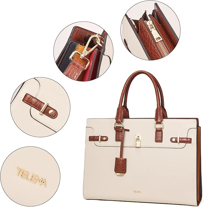 Telena Laptop Tote Bag for Women, 15.6 Inch Shoulder Tote Bag Leather Briefcase for Women, Large Capacity Handbag Bags