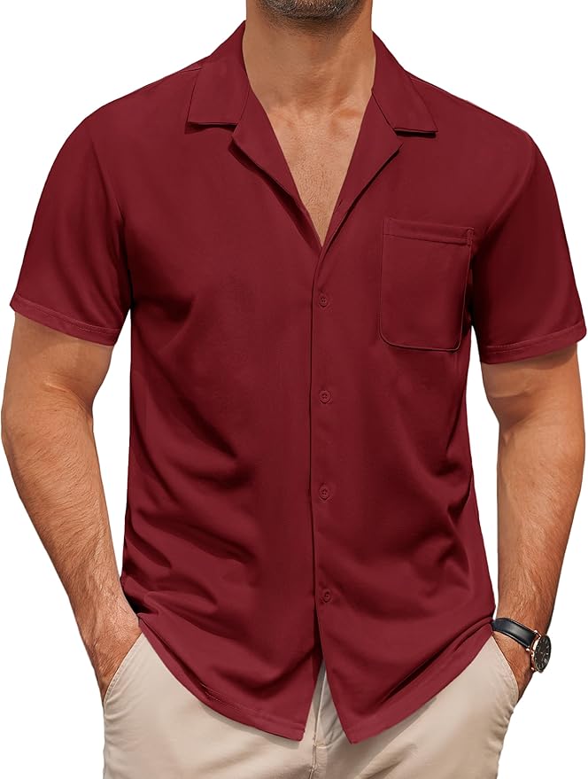 COOFANDY Men's Casual Cuban Guayabera Shirt Short Sleeve Button Down Shirts Summer Beach Shirts Vocation Vintage Shirts