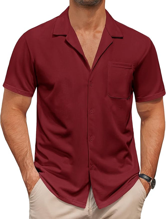 COOFANDY Men's Casual Cuban Guayabera Shirt Short Sleeve Button Down Shirts Summer Beach Shirts Vocation Vintage Shirts