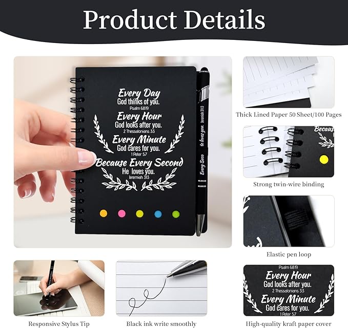 40 Pcs Bulk Christian Gifts Prayer Journal for Woman - 20 Set Religious Notepad with Christian Pen - Bible Notebook - Church Gifts for Mother's Day, Bible Study, and Family Devotions ( Black )