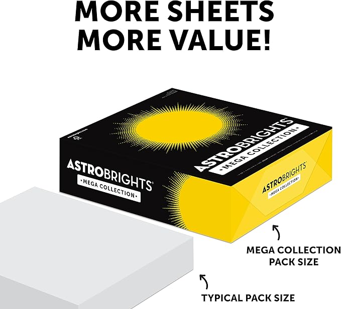 Astrobrights Mega Collection, Colored Paper,"Classic" 5-Color Assortment, 625 Sheets, 24 lb/89 gsm, 8.5" x 11" - MORE SHEETS! (91623)