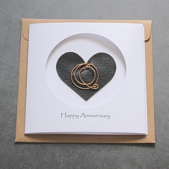 Personalized Initial Copper Card, Copper Initial, Anniversary Card for Her, Couple, Gift for Her (Q)