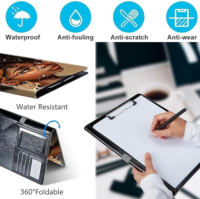 PU Leather Padfolio Folder Clipboard Portfolios Organizer Conference Document Organizer with Business Card Holder Storage Clipboard Writing Pad,Black African American