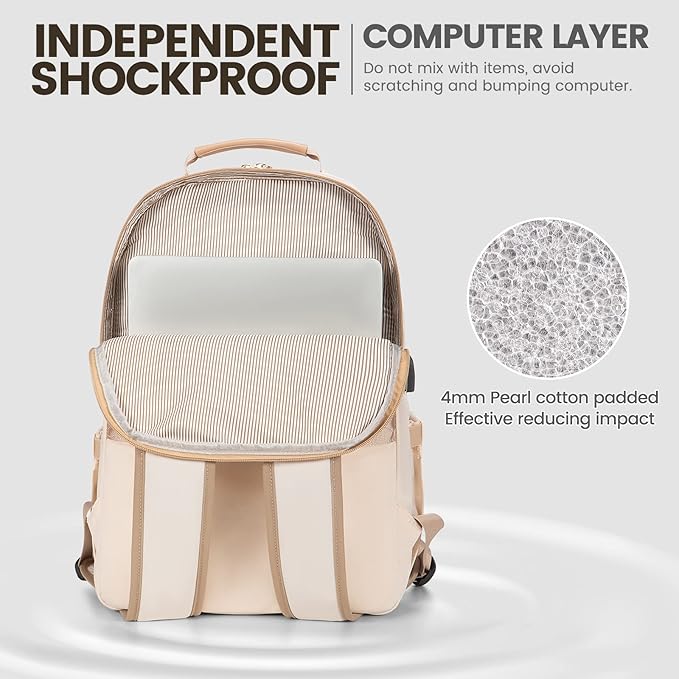 LOVEVOOK Laptop Backpack for Women 17.3 inch,Cute Womens Travel Backpack Purse,Professional Laptop Computer Bag,Waterproof Work Business College Teacher Bags Carry on Backpack with USB Port,Off-white