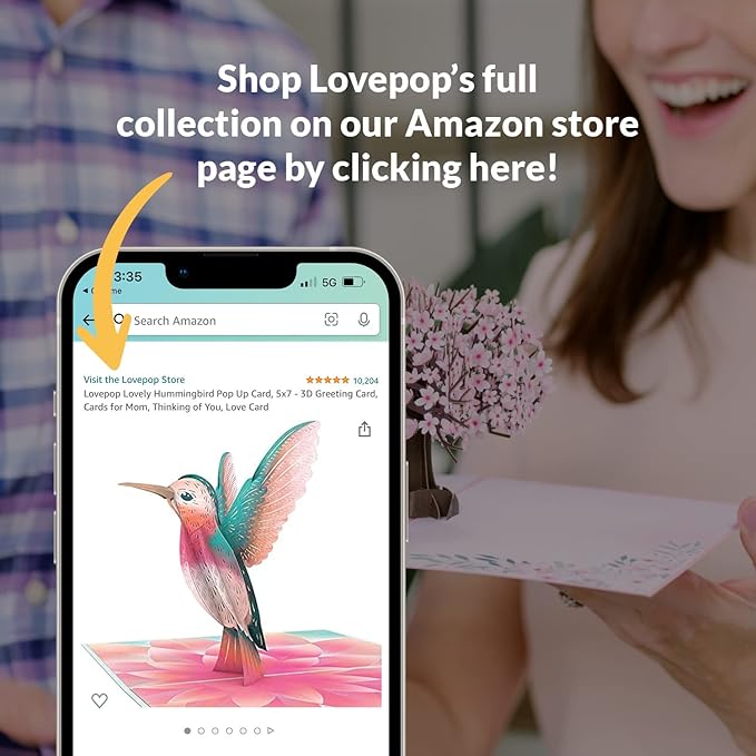 Lovepop Everyday Pop-Up Card for Her, Him, Girls, Boys - 3D Love Greeting Cards - Lovely Hummingbird - 5" x 7" - Blank Note Card & Envelope Included