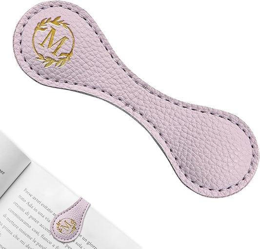 ABTOLS Magnetic Leather Initial Bookmarks, Vintage Initial ID Identification Book Marker Clip Gift Purple Capital Letter Book Markers for Book Lover Avid Readers (M)