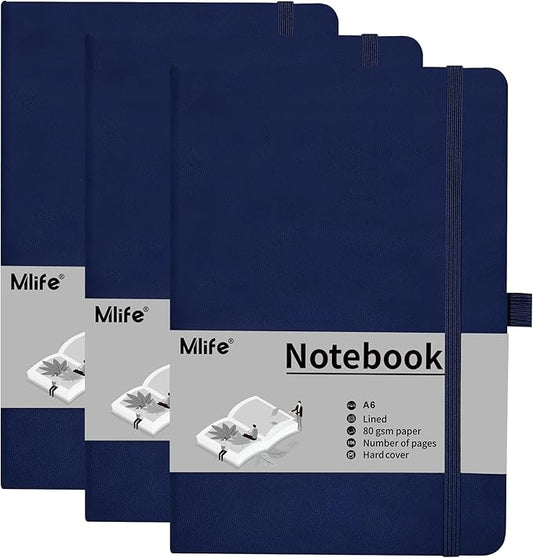 Mlife 3 Pack A6 Small Journal Notebook, Lined Pocket Notebook with Pen Holder, Mini Notebook Hardcover, 192 Pages Blue