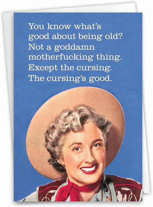 NobleWorks - 1 Funny Vintage Birthday Card - Hilarious Retro Greeting, Grown-Up Humor for Happy Birthdays - Cursing is Good C9365BDG