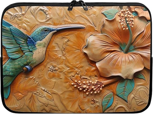 Hibiscus Hummingbird Printed Computer Case Bag for Girls Boys, Washable 10 Inch Laptop Bag Carrying Case Laptop Briefcase Neoprene with Zipper, Compatible with Various Computers, Pink