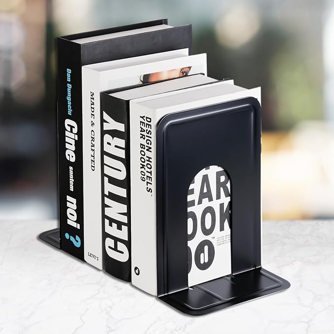 MaxGear 8.5 in Extra Large Heavy Duty Metal Book Ends, Classic Black Premium Bookends for Shelves, Non-Skid Bookend, Book Stopper for Books/Movies/CDs/Games, 8.5 x 5.9 x 7.8 in,4 Pairs