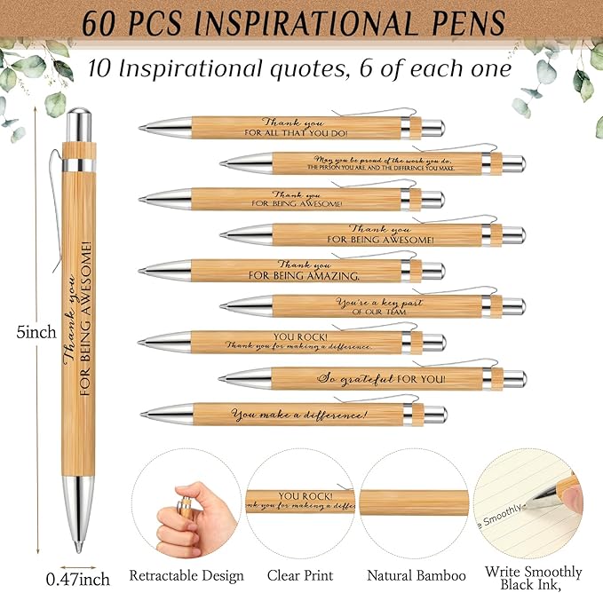 Fulmoon 60 Set Employee Appreciation Gifts May You Be Proud Sign Wood Bamboo Pens with Thank You Bookmark Cards for Coworker Back to School Gifts for Classroom Teacher Student Supplies Party Favor