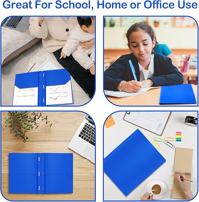 ViVin Sturdy Plastic Folders with Pockets, Two Pockets Folder with 3 Prongs, fits 9 * 12 Letter Size Paper, for School Home Office (Assorted Color)