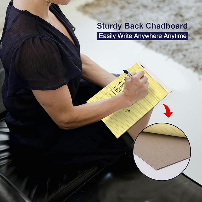 ViVin 5 x 8 Inch Legal Pads, 12 Pack, Narrow Ruled, 50 Sheets Per Writing Pad, Perforated Note Pads Ideal for Home, Office, Business, 600 Sheets (12 Pack of 50), Canary Yellow Paper