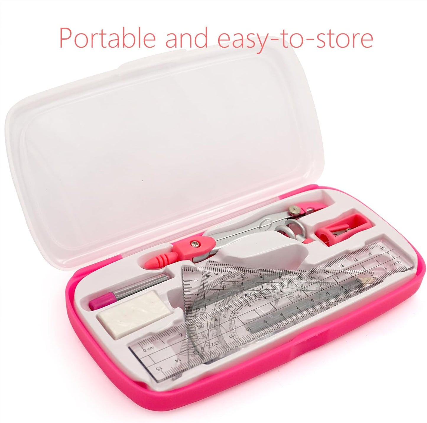 Geometry Compass Set Drafting Tools for School Students Geometry Compass Kit with Protractor, Set Squares, and Ruler Organized in a Plastic Case for Math Sarter and Homework – Stylish Pink