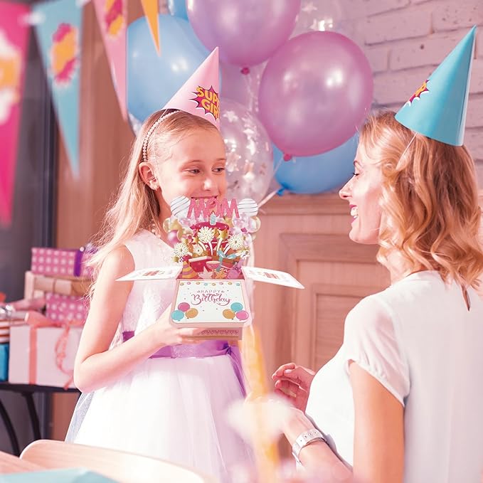 Asmallgf Happy Mom Birthday Popup Card from Daughter Son, Personalized Birthday Gifts for Mom, Bday Decorations for Step Mother