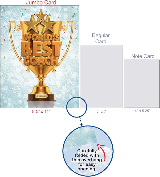 NobleWorks - 1 Jumbo School Teacher Thank You Notecard From US, Everyone with Envelope (8.5 x 11 Inch) - Team Sports Gratitude, Mentor, and Instructor Notecard - World's Best Coach J3117TYG-US