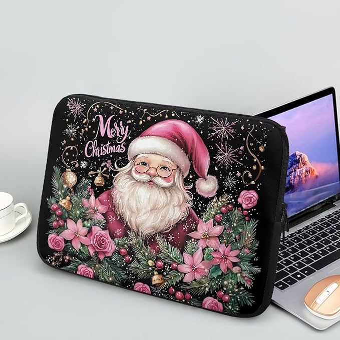 Christmas Laptop Protective Sleeve for Women 17 inch Portable Computer Sleeve Neoprene Lap Top Case Santa Claus Computer Carrying Case Suitable for Travel Office Pouch