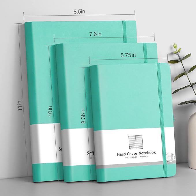 AHGXG Thick Notebook College Ruled, 320 Numbered Pages Lined Journal for Women, A5 Notebooks for Work, 100gsm Paper, Faux Leather Hardcover, for Note-Taking, 5.75'' X 8.38''-Mint