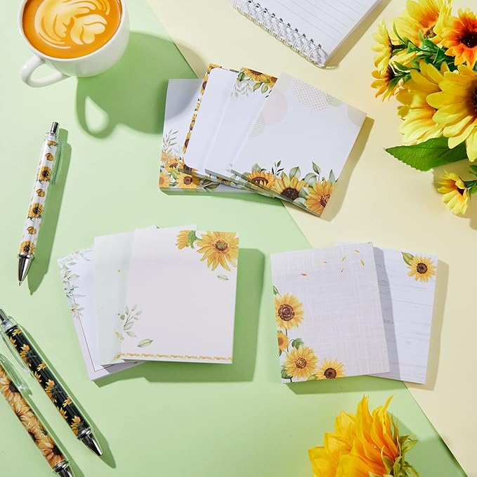 Sabary 9 Pads Sticky Notes 3.15 x 3.94 Inches Cute Self Sticky Note Pads Colored Adhesive Notepad for Memo Reminder Journal Studying Office Home Gift(Sunflower)