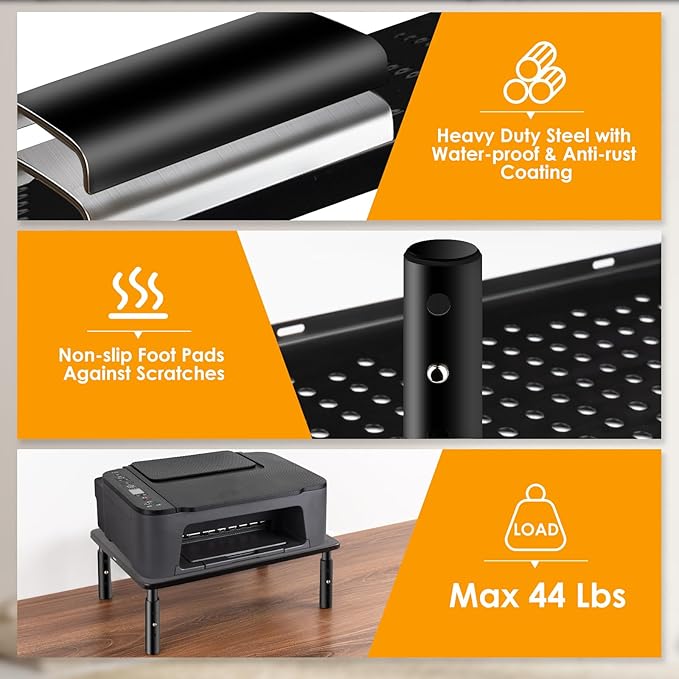 Computer Monitor Stand Riser for Desk, 3 Height Adjustable Pc Laptop Tv Desktop Monitor Stand Riser with Cable Straps, Metal Shelf Holder, Screen Floor Stand Riser for Desk, Floor, Carpet